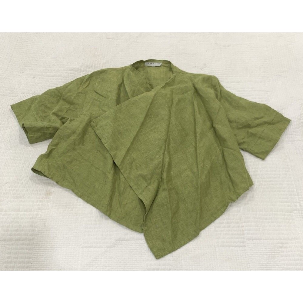 Bryn Walker 100% Linen Wrap Top Asymmetric Green Lagenlook Sz Medium